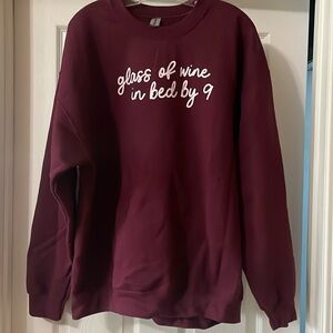 NWOT Glass of Wine in Bed by 9 Sweatshirt Sz XL Color Maroon from Pink Lilly